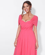 Cap Sleeve Off Shoulder Bridesmaid Dress Coral