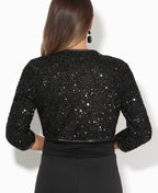 3/4 Sleeve Sequin Evening Shrug Black