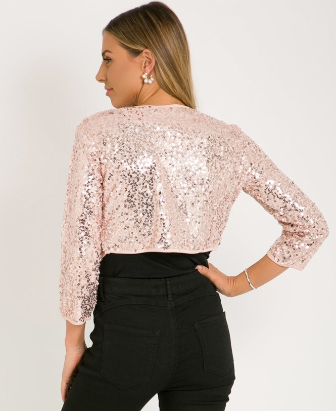 3/4 Sleeve Sequin Evening Shrug Pink