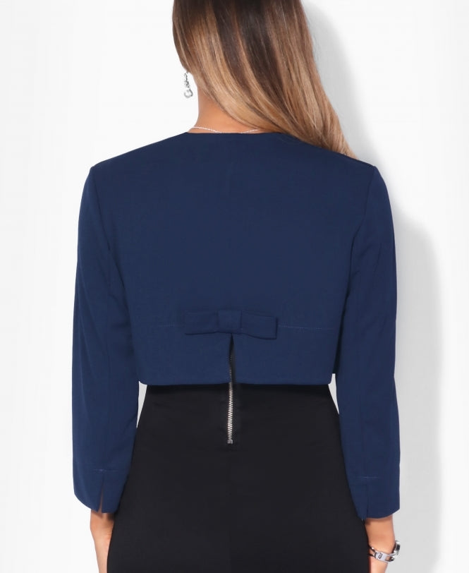 Bow Back Cropped Evening Shrug Navy
