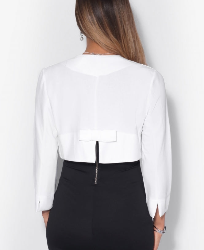 Bow Back Cropped Evening Shrug White