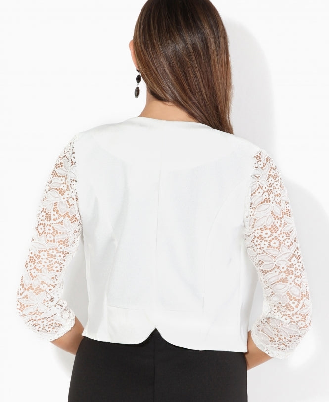 Lace Sleeve Cropped Evening Shrug Cream