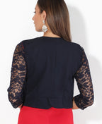 Lace Sleeve Cropped Evening Shrug Navy