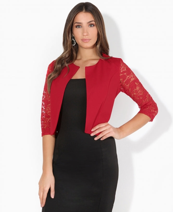 Lace Sleeve Cropped Evening Shrug Red