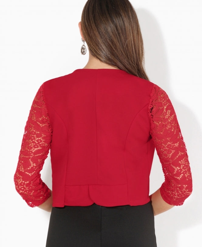 Lace Sleeve Cropped Evening Shrug Red