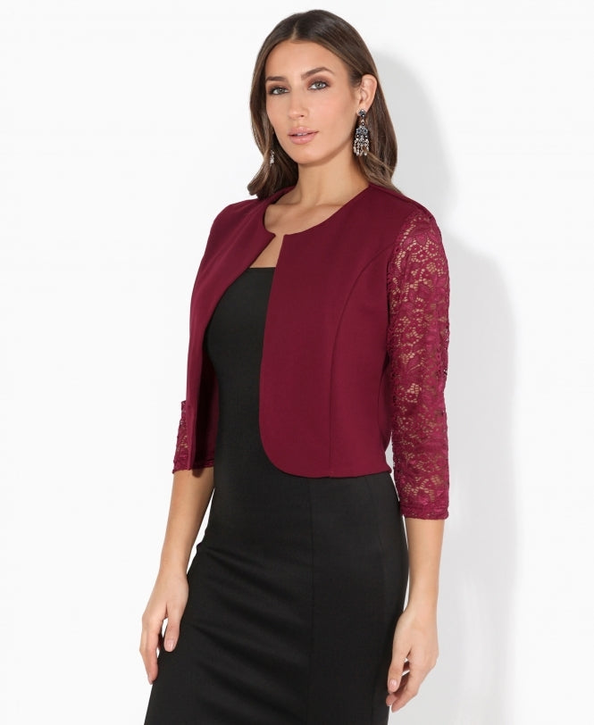 Lace Sleeve Cropped Evening Shrug Wine