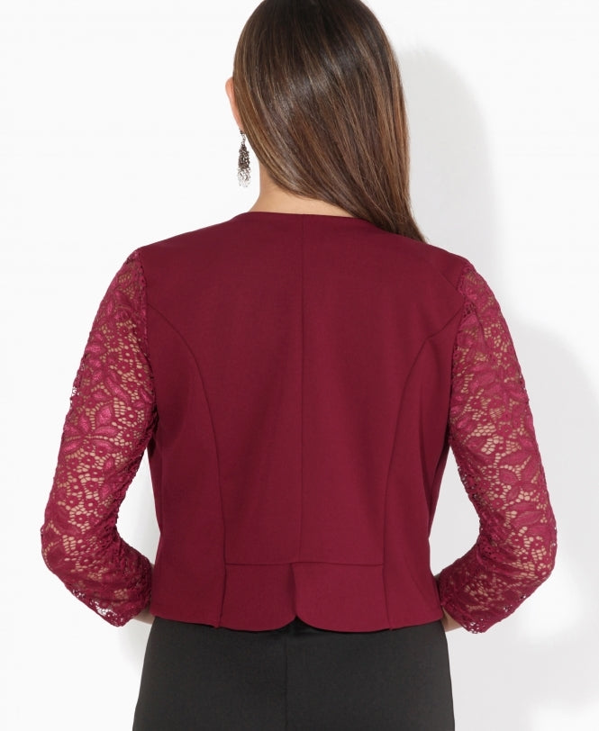 Lace Sleeve Cropped Evening Shrug Wine