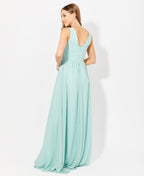 Crochet Waist V-Neck Occasion Maxi Dress Sage Green