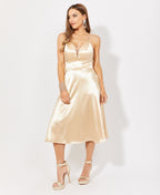 Knee Length Strappy Satin Occasion Dress Champagne