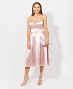 Knee Length Strappy Satin Occasion Dress Dark Pink