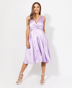 Knee Length V-Neck Satin Occasion Dress Lavender