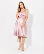 Knee Length V-Neck Satin Occasion Dress Dark Pink