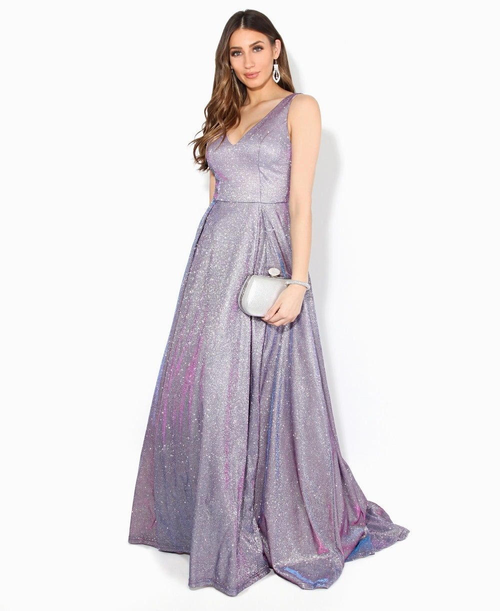 Glitter Effect Sleeveless Maxi Dress Navy