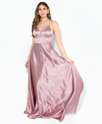 Satin Strappy Evening Maxi Dress Pink