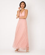V-Neck Occasion Mesh Maxi Dress Dusty Pink