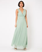 V-Neck Occasion Mesh Maxi Dress Sage Green