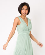 V-Neck Occasion Mesh Maxi Dress Sage Green