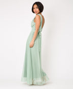 V-Neck Occasion Mesh Maxi Dress Sage Green
