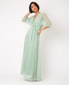 V-Neck Occasion Mesh Maxi Dress Sage Green