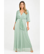 V-Neck Occasion Mesh Maxi Dress Sage Green